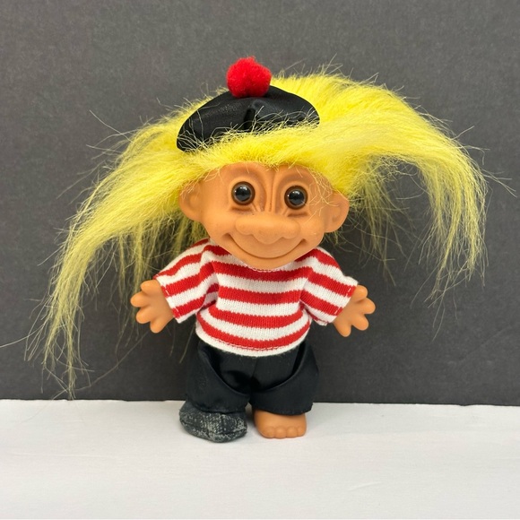Vintage Russ Troll Doll French Beret 5” Yellow Hair Brown Eyes - Picture 1 of 6